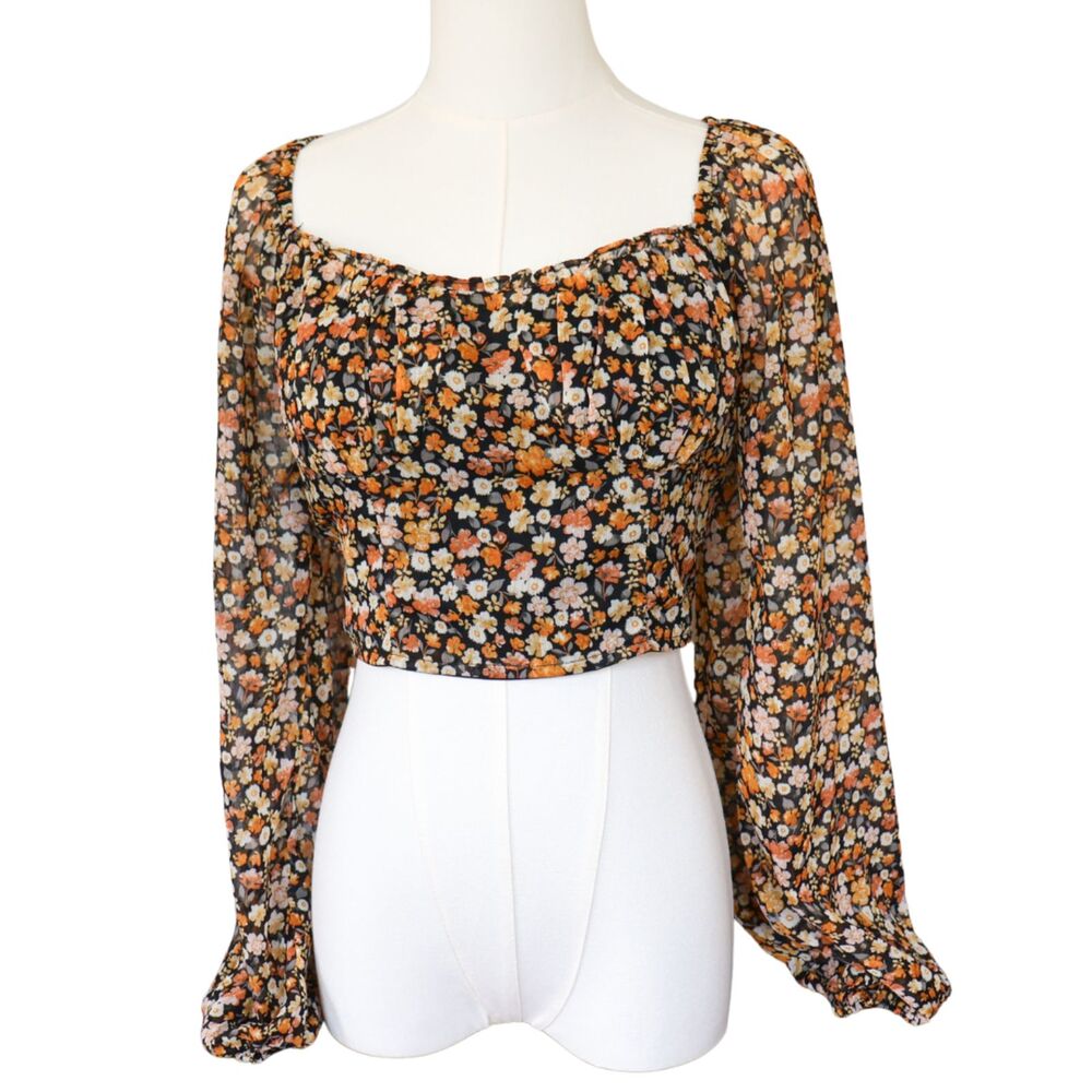 Altar'd State Women's Floral Long Sleeve Crop Top Small